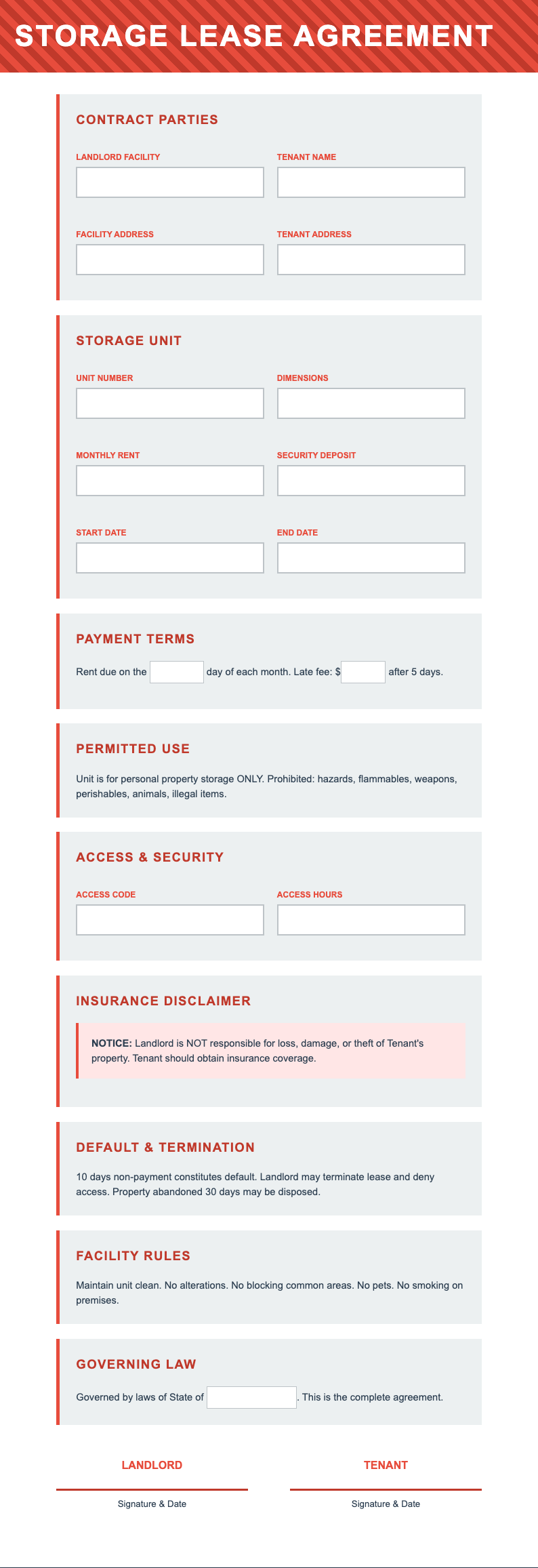 Investment research report storage unit lease agreement